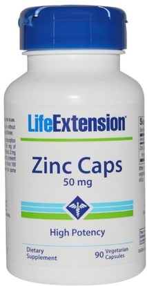 Life Extension, Zinc Caps, High Potency, 50 mg, 90 Veggie Caps ,المكملات الغذائية، المعادن، الزنك