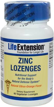 Life Extension, Zinc Lozenges, Natural Citrus-Orange Flavor, 60 Veggie Lozenges ,المكملات الغذائية، المعادن، الزنك معينات