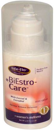 Life Flo Health, Bi-Estro Care Body Cream, 4 oz (113.4 g) ,والصحة، والنساء، ومنتجات كريم البروجسترون، وانقطاع الطمث