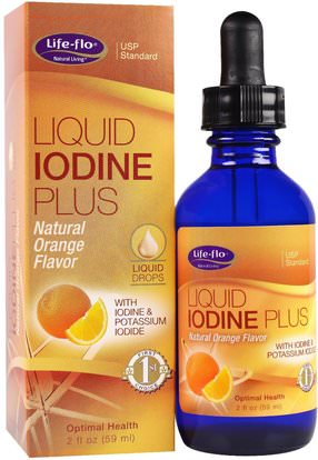 Life Flo Health, Liquid Iodine Plus Liquid Drops, Natural Orange Flavor, 2 fl oz (59 ml) ,والملاحق، والمعادن، واليود