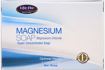 Life Flo Health, Magnesium Soap, Magnesium Chloride, Super Concentrated Bar Soap, 4.3 oz (121 g) ,الصحة