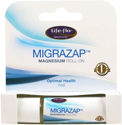 Life Flo Health, Migrazap Magnesium Roll-On, 7 ml ,والصحة، والصداع، والمكملات الغذائية، والمعادن، وكلوريد المغنيسيوم