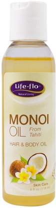 Life Flo Health, Monoi Oil, Hair & Body Oil, 4 fl oz (118 ml) ,الصحة، الجلد، حمام، زيوت التجميل، زيوت العناية بالجسم، زيوت العناية بالشعر
