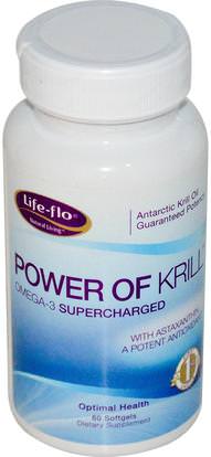 Life Flo Health, Power of Krill, Omega-3 Supercharged, 60 Softgels ,المكملات الغذائية، إيفا أوميجا 3 6 9 (إيبا دا)، زيت الكريل