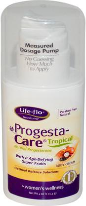 Life Flo Health, Progesta-Care, Tropical, 4 oz (113.4 g) ,الجمال، العناية بالوجه، الكريمات المستحضرات، الأمصال، coq10 الجلد، الصحة، منتجات كريم البروجسترون