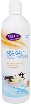 Life Flo Health, Sea Salt Body Wash, Jasmine Vanilla, 16 fl oz (473 ml) ,حمام، الجمال، هلام الاستحمام