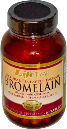 Life Time, Bromelain, Natural Pineapple Enzyme, 500 mg, 60 Tablets ,والمكملات الغذائية، والانزيمات، بروميلين، والإنزيمات الهضمية، أسيدوفيلوس والوسائل الهضمية