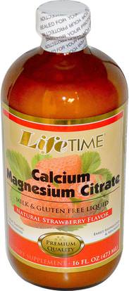 Life Time, Calcium Magnesium Citrate, Natural Strawberry Flavor, 16 fl oz (473 ml) ,والمكملات الغذائية، والمعادن، والكالسيوم والمغنيسيوم