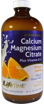 Life Time, Original Calcium Magnesium Citrate, Plus Vitamin D-3, Original, Orange Vanilla, 16 fl oz (473 ml) ,والمكملات الغذائية، والمعادن، والكالسيوم والمغنيسيوم