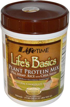 Life Time, Lifes Basics, Plant Protein Mix, Natural Chocolate Flavor, 19.58 oz (555 g) ,والمكملات الغذائية، والبروتين