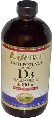Life Time, Liquid D3 Cholecalciferol, Wild Berry Flavor, 4,000 IU, 16 fl oz (480 ml) ,الفيتامينات، فيتامين d3، فيتامين d3 السائل