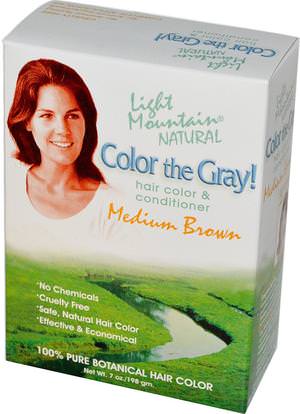 Light Mountain, Color the Gray! Natural Hair Color & Conditioner, Medium Brown, 7 oz (198 g) ,Herb-sa