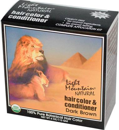 Light Mountain, Organic Hair Color & Conditioner, Dark Brown, 4 oz (113 g) ,حمام، الجمال، مكيفات، الشعر، فروة الرأس، لون الشعر
