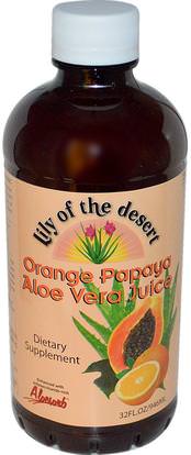 Lily of the Desert, Orange Papaya Aloe Vera Juice, 32 fl oz (946 ml) ,المكملات الغذائية، الصبار، الصبار الحقيقي، الطعام، القهوة الشاي والمشروبات، عصير الفواكه