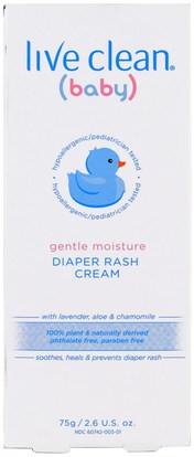 Live Clean, Baby, Gentle Moisture, Diaper Rash Cream, 2.6 oz (75 g) ,والصحة، والجلد، وصحة الأطفال