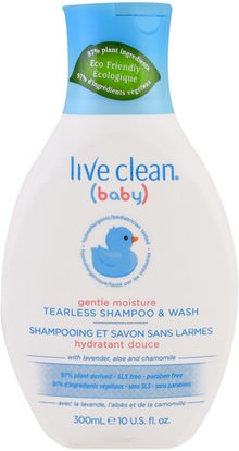 Live Clean, Baby, Gentle Moisture, Tearless Shampoo & Wash, 10 fl oz. (300 ml) ,حمام، الجمال، هلام الاستحمام
