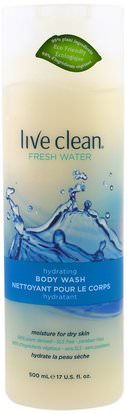 Live Clean, Hydrating Body Wash, Fresh Water, 17 fl oz (500 ml) ,حمام، الجمال، هلام الاستحمام