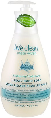 Live Clean, Hydrating Liquid Hand Soap, Fresh Water, 17 fl oz (500 ml) ,حمام، الجمال، الصابون