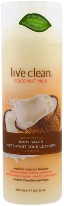 Live Clean, Moisturizing Body Wash, Coconut Milk, 17 fl oz (500 ml) ,حمام، الجمال، هلام الاستحمام