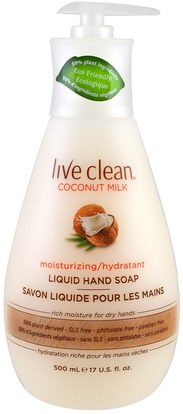 Live Clean, Moisturizing Liquid Hand Soap, Coconut Milk, 17 fl oz (500 ml) ,حمام، الجمال، الصابون