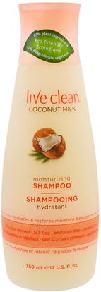 Live Clean, Moisturizing Shampoo, Coconut Milk, 12 fl oz (350 ml) ,حمام، الجمال، دقة بالغة، فروة الرأس، الشامبو