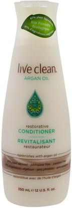 Live Clean, Restorative Conditioner, Argan Oil, 12 fl oz (350 ml) ,حمام، الجمال، دقة بالغة، فروة الرأس