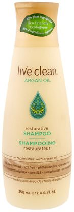 Live Clean, Restorative Shampoo, Argan Oil, 12 fl oz (350 ml) ,حمام، الجمال، دقة بالغة، فروة الرأس، الشامبو