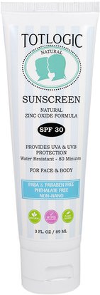 Logic Products, TotLogic, Sunscreen, SPF 30, 3 fl oz (89 ml) ,حمام، الجمال، واقية من الشمس، سف 30-45