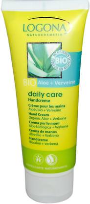 Logona Naturkosmetik, Daily Care, Hand Cream, Organic Aloe + Verbena, 3.4 fl oz (100 ml) ,حمام، الجمال، كريمات اليد، العناية بالجسم