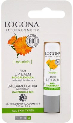 Logona Naturkosmetik, Rich Bio-Calendula Lip Balm, 0.15 fl oz (4.5 g) ,حمام، الجمال، العناية الشفاه، بلسم الشفاه