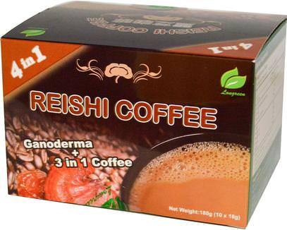 Longreen Corporation, 4 in 1 Reishi Coffee, 10 Sachets, (18 g) Each ,المكملات الغذائية، الفطر الطبية، مساحيق الفطر، أدابتوغين