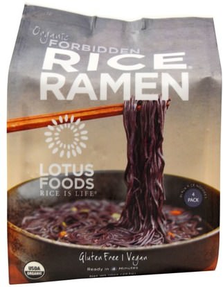 Lotus Foods, Organic Forbidden Rice Ramen, 4 Packs, 10 oz (283 g) ,الطعام، حساء الباستا الأرز والحبوب والمعكرونة والحساء، الشعرية