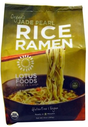 Lotus Foods, Organic, Jade Pearl Rice Ramen, 4 Packs, 10 oz (283 g) ,الطعام، حساء الباستا الأرز والحبوب والمعكرونة والحساء، الشعرية