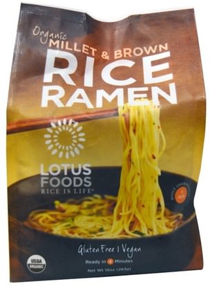 Lotus Foods, Organic Millet & Brown Rice Ramen, 4 Packs, 10 oz (283 g) ,الطعام، حساء الباستا الأرز والحبوب والمعكرونة والحساء، الشعرية