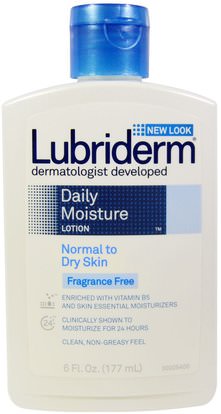 Lubriderm, Daily Moisture Lotion, Normal to Dry Skin, Fragrance Free, 6 fl oz (177 ml) ,حمام، الجمال، غسول الجسم