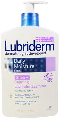 Lubriderm, Daily Moisture Lotion, Shea + Calming Lavender Jasmine, 16 fl oz (473 ml) ,حمام، الجمال، غسول الجسم