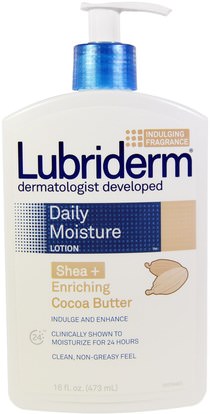 Lubriderm, Daily Moisture Lotion, Shea + Enriching Cocoa Butter, 16 fl oz (473 ml) ,حمام، الجمال، غسول الجسم