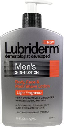 Lubriderm, Mens 3-In-1 Lotion, Body, Face & Post-Shave Lotion, 16 fl oz (473 ml) ,حمام، الجمال، غسول الجسم، رجل العناية بالبشرة