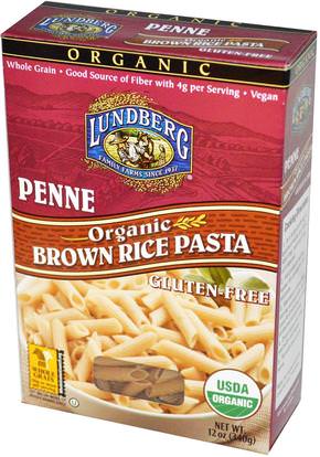 Lundberg, Penne, Brown Rice Pasta, 12 oz (340 g) ,الطعام، حساء الباستا الأرز والحبوب والمعكرونة والحساء