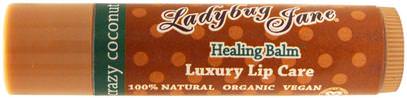 LuxeBeauty, LadyBug Jane, Healing Lip Balm, Crazy Coconut, 0.14 oz (4 g) ,حمام، الجمال، العناية الشفاه، بلسم الشفاه