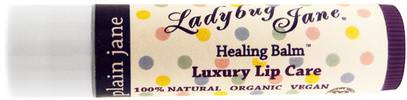 LuxeBeauty, LadyBug Jane, Healing Lip Balm, Plain Jane, 0.14 oz (4 g) ,حمام، الجمال، العناية الشفاه، بلسم الشفاه