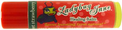 LuxeBeauty, LadyBug Jane, Healing Lip Balm, Sweet Strawberry, 0.14 oz (4 g) ,حمام، الجمال، العناية الشفاه، بلسم الشفاه