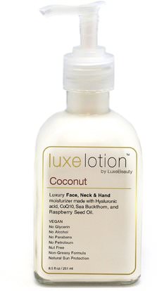 LuxeBeauty, Luxe Lotion, Luxury Face, Body, & Hand Moisturizer, Coconut, 8.5 fl oz (251 ml) ,الجمال، العناية بالوجه، سف العناية بالوجه