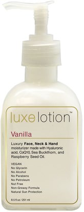 LuxeBeauty, Luxe Lotion, Luxury Face, Neck, & Hand Moisturizer, Vanilla, 8.5 fl oz (251 ml) ,الجمال، العناية بالوجه، سف العناية بالوجه