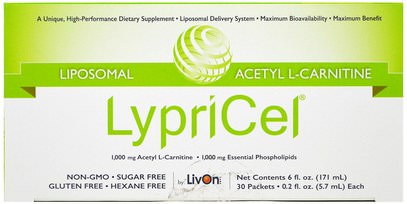 LypriCel, Liposomal, Acetyl L-Carnitine, 30 Packets, 0.2 fl oz (5.7 ml) Each ,المكملات الغذائية، الأحماض الأمينية، مكافحة الشيخوخة، ل كارنيتين
