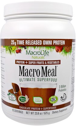 Macrolife Naturals, MacroMeal, Chocolate Protein + Superfoods, 23.8 oz (675 g) ,والمكملات الغذائية، والبروتين، سوبرفوودس