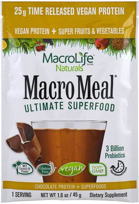 Macrolife Naturals, Macromeal Ultimate Superfood, Chocolate Protein + Superfoods, 1.6 oz (45 g) ,المكملات الغذائية، سوبرفوودس