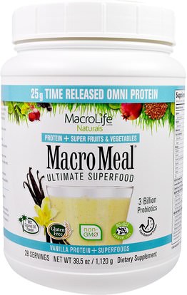 Macrolife Naturals, MacroMeal, Ultimate Superfood, Vanilla, 39.5 oz (1,120 g) ,والمكملات الغذائية، والبروتين، سوبرفوودس