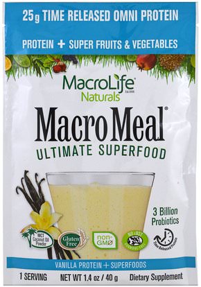 Macrolife Naturals, Macromeal Ultimate Superfood, Vanilla Protein + Superfoods, 1.4 oz (40 g) ,والمكملات الغذائية، والبروتين