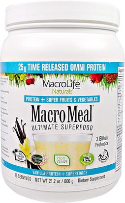 Macrolife Naturals, MacroMeal, Vanilla Protein + Superfoods, 21.2 oz (600 g) ,والمكملات الغذائية، والبروتين، سوبرفوودس